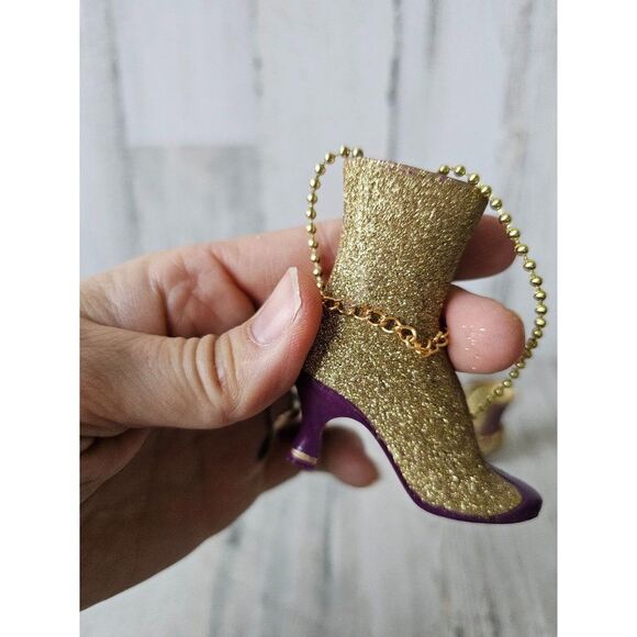 Boot shoe heel glitter gold purple ornament Xmas vintage tree set - Picture 7 of 9